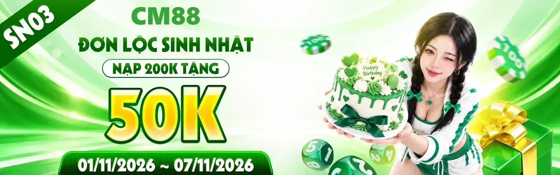 4. Sinh nhật CM88 trở nên sôi động với hàng ngàn phần quà dành cho hội viên. Nhanh tay tạo tài khoản và theo dõi chương trình để không bỏ lỡ các ưu đãi.